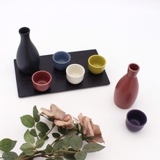 陶瓷酒器五色雙德利瓶7件組, 1套, 德利瓶 2入 + 酒杯 5入