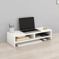 라라공방 원목 데스크 모니터 받침대 2단, 화이트