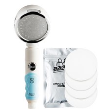 Showerfree 淋浴蓮蓬頭 白色 藍色+內置過濾器 2片入+替換過濾器 4片入+使用說明書, 1組