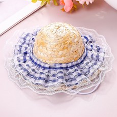 Wavy Days 寵物格紋蕾絲夏季草編寬簷帽W265-0332