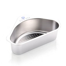 水槽角落瀝水不鏽鋼籃+吸盤 2種, 單色, 1套