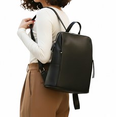 MissBaek 女用大理石紋日常旅行皮革後揹包, 黑色