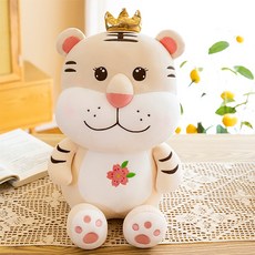 Pretty Crown 亮白可愛王子公主老虎抱枕, 米色