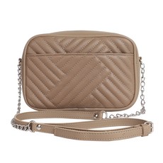 壓花絎縫口袋單肩斜背包, Beige