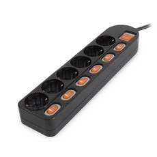 POWER ZONE 7開6插單獨開關16A延長線 ME630B, 1.5m, 黑色, 1條