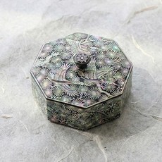 Bakssisangbang 螺鈿漆器 千年鶴頂 八角迷你螺鈿盒 10cm, 黑色, 1個
