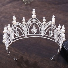 LUNA GLAM 自助婚紗 宮廷風珍珠水晶皇冠 H1297, 銀白色, 1個