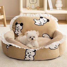 랜보어 반려동물 프릴퍼피 극세사 쿠션, 베이지, 1개