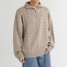 男士高級可水洗寬鬆版型翻領半拉鍊針織衫