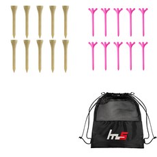 NAYASTYLE 木製高爾夫標準球Tee 10入 + ABS高爾夫長球Tee 10入 + 收納袋套組 GFYP-182-2+172-9PU, 混色