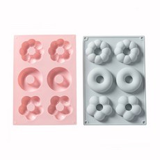 6格矽膠甜甜圈模具組 2個入, 藍色+粉色, 1組