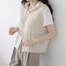 Zenit 女款Cubi連帽麻花雙向針織拉鍊背心 j492