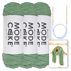 니뜨 모드케이크 뜨개실 100g x 3p + 아르토 머플러 도안 + 줄바늘 6mm 세트, 1세트, 15 민트