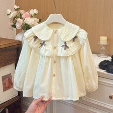 EYOUMONG 兒童寬鬆寬領格紋蝴蝶結長袖襯衫 E6S015