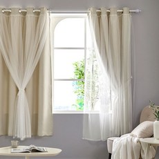 Modern House ON마리 雙層蕾絲遮光窗簾 2件組, 米色