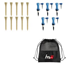 NAYASTYLE 木質高爾夫標準球Tee 10入 + 分離式高爾夫長球Tee 藍色金屬 5入 + 收納袋組合 GFYP-182-2 + 166-3PU, 木質, 藍色金屬