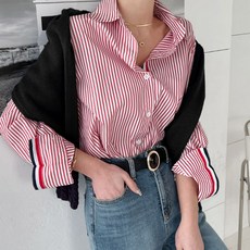 NANING9 女士圓弧條紋襯衫