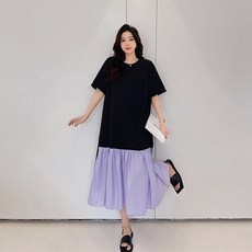 Lemon Soul Nouble 短袖長版連身裙 含大尺碼, 紫色