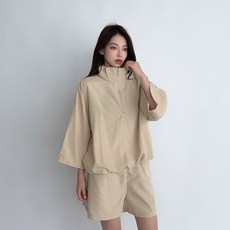 더시럽 여성용 바스락 아노락 반바지 세트