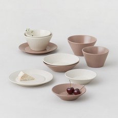 LENANSE Hygge 雙人餐具組 10件組, 5種餐具 x 2件, 玫瑰粉, 奶油色