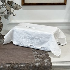 MaMaison 블라썸 자수 린넨 티슈커버 TSMV27, 화이트