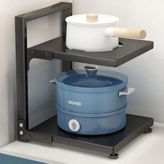 McLife 高度可調鍋具平底鍋收納架, 黑色, 1個, 2層