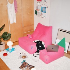 폴리몰리 607C 코튼 빈백 소파 1인용 대형 순면 의자 + 풋스툴 세트, 캔디 핑크