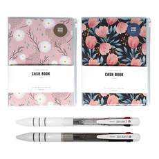 Pinkfoot 花路拉鍊式記帳本 2款+3色原子筆 2款, 粉色+海軍藍, 1組