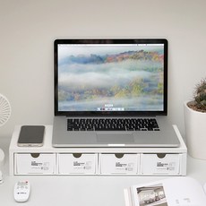 DIMOEO 書桌整理收納抽屜螢幕架 + 抽屜4件組, 白色