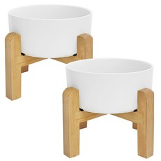 MONAGIO 寵物木托盤陶器餐具2套, 白色