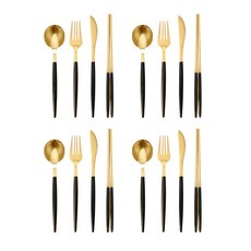 델리아 커트러리 4종 세트, 골드블랙, 스푼 4p + 젓가락 4p + 포크 4p + 나이프 4p, 1세트