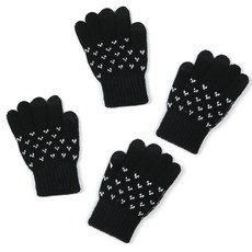 Naya Style 兒童用保暖圖案刺繡智慧型手機觸控毛手套 DM-24-1 2件組, 黑色