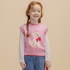 ILoveJ 女童 N 貓咪蝴蝶結針織背心