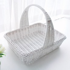 MAISONINDAHRATTANSHOP 高級藤編手柄方形托盤 藤編籃 N019W, 1個, 白色