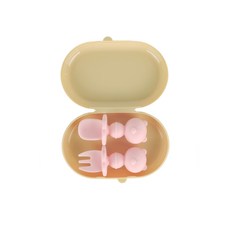 티지엠 실리콘 자기주도 스푼 + 포크 + 케이스 세트, 곰돌이 블룸핑크(스푼, 포크), 스푼+포크+케이스, 1세트