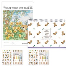TESEUM 泰迪熊 2023 年日曆 + 月度計劃表 L 套組 H, 圖案（日曆），花卉（計劃）