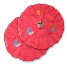 happytool 葉子苧麻拼布餐桌罩 紅色, 2個