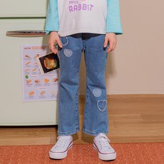 Lalaamang 女童愛心貼片喇叭牛仔褲