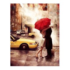 KMELLIE DIY 畫框式 3D 方形鑽石畫 雨中戀人 40 x 50 cm, 混合色