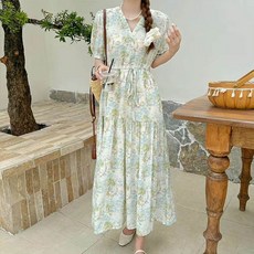 앤드스타일 여성용 퍼즈블라썸랩 반팔 롱 원피스 262390