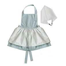 SEMOMS 女童小荷葉邊條紋圍裙 + 頭巾套組