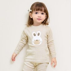 unifriend 童款格紋兔子棉質9分袖家居套裝