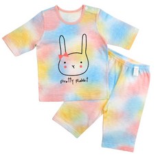 Maykids 孩童粉彩兔兔印花7分褲居家套裝