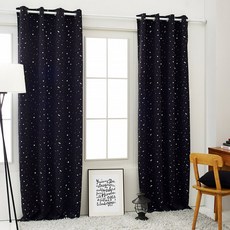 The Zari Twinkle打孔式窗簾+窗簾繩 2入組, Black