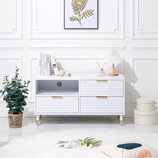 가구의정석 디케 TV 장식장 오픈형 방문설치, 화이트