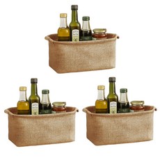 JOSIC 日系棉麻收納籃 長方 6L, 28 x 14 x 14cm, 奶茶色, 3個