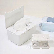 Ju and Ji 多用途一鍵式抽取濕紙巾盒 + 固定用雙面膠帶組, 白色, 1套