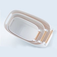 木柄手提收納籃 S號+M號+L號, 白色的, 1套