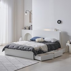 웰퍼니쳐 오벨로 LED 3단 수납형 침대 프레임 단품 방문설치, 화이트