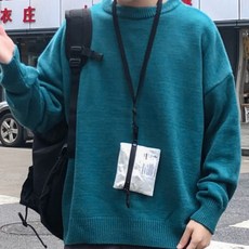 soleil 男士素色寬鬆翻領針織衫